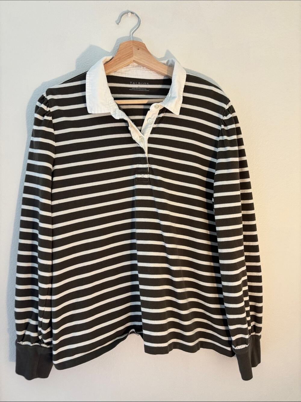 TALBOTS Womens Rugby Striped Shirt Feminine Puff Sleeve XL
